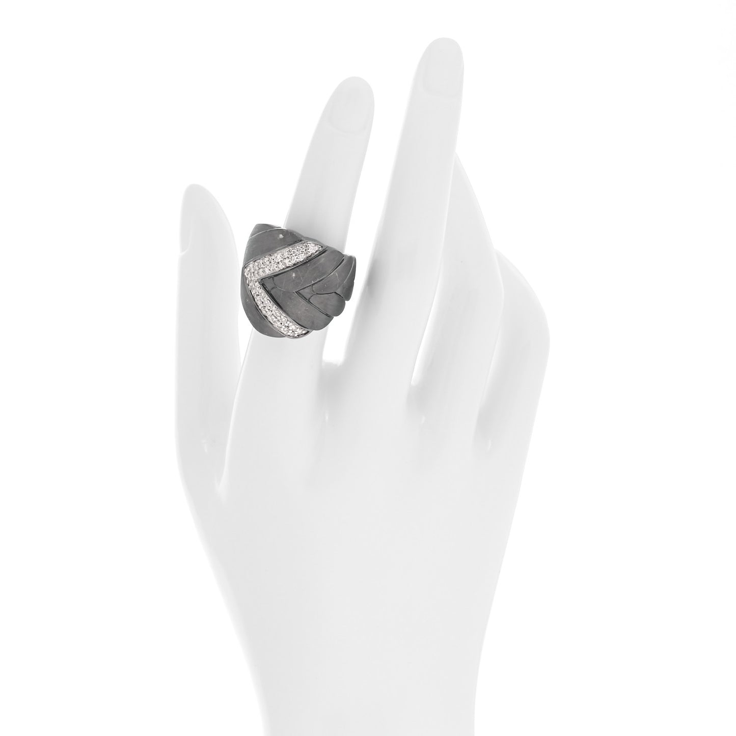 Blackened Sterling Silver Diamond Wide Modern Chain Ring 53 6.25