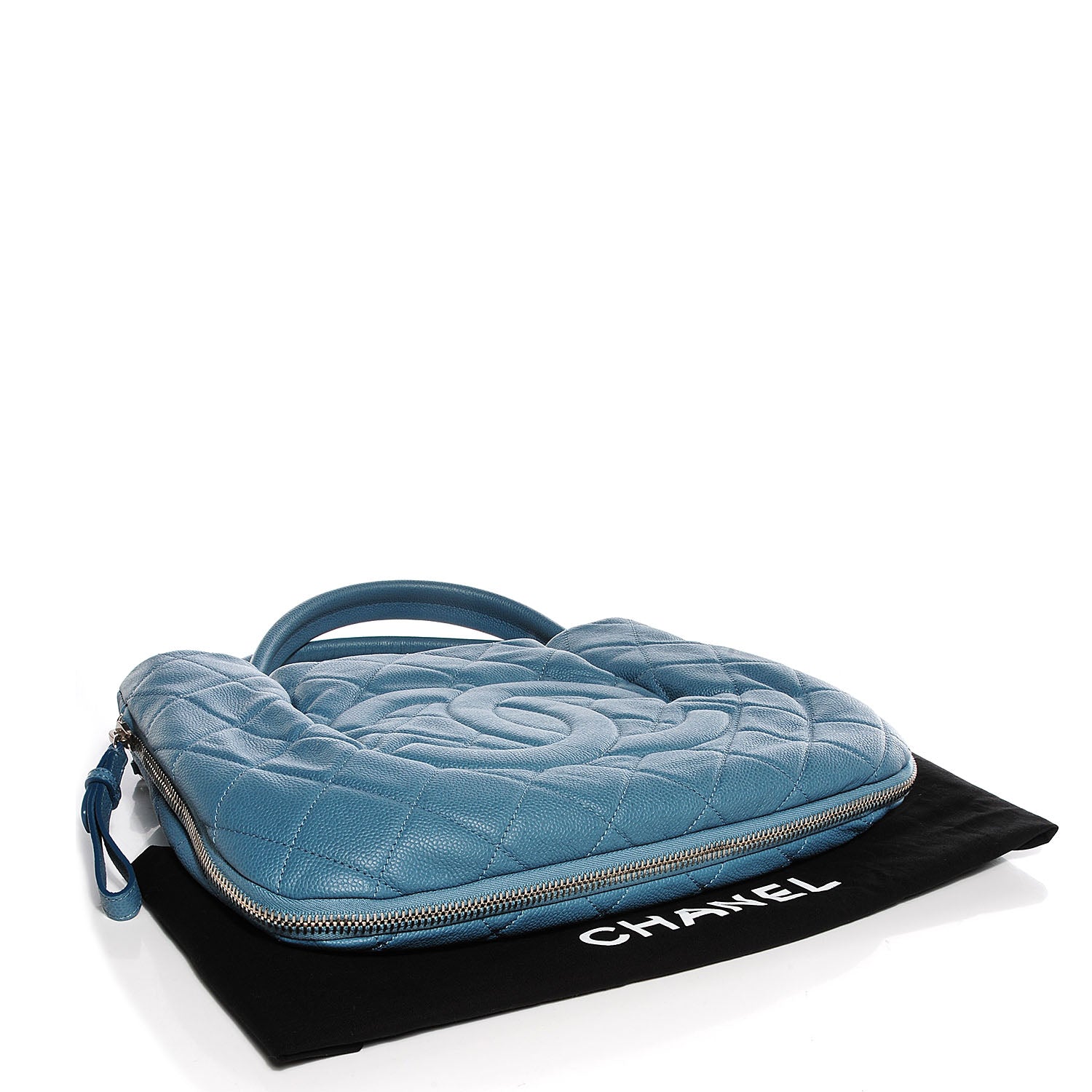 Chanel Caviar Expandable Zip Small Shoulder Bag Blue 4 of 7