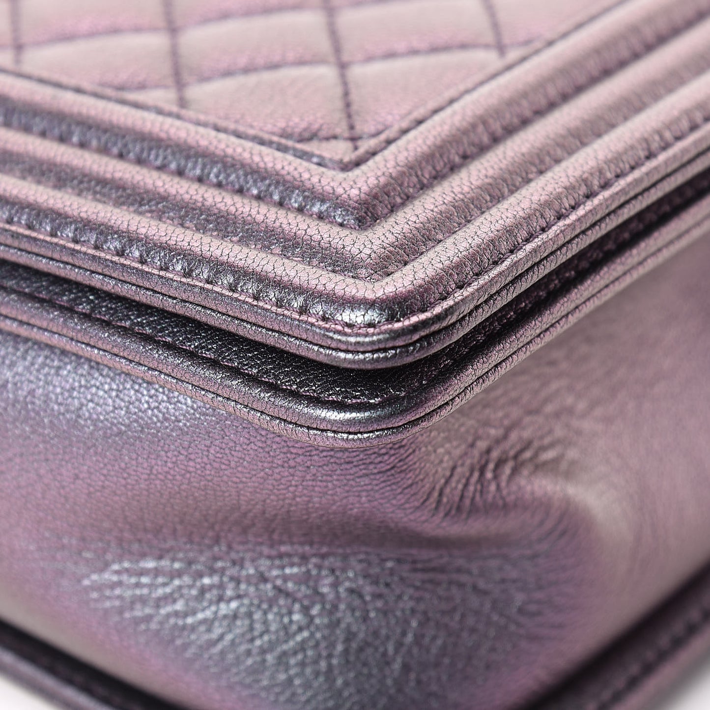 Iridescent Goatskin Quilted New Medium Boy Flap Purple