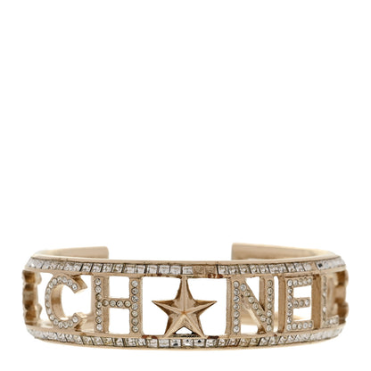 Chanel Crystal Baguette Logo Cuff Bracelet Gold 1 of 6