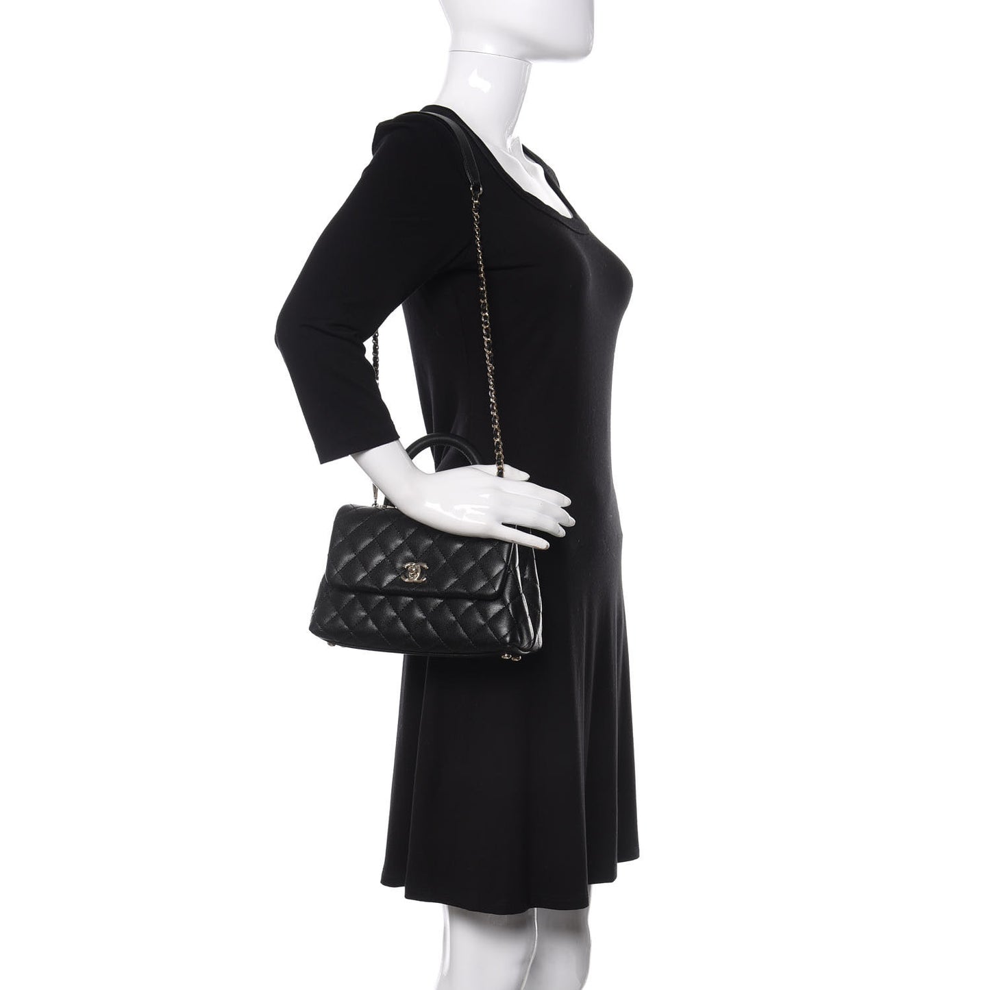 Caviar Quilted Mini Coco Handle Flap Black