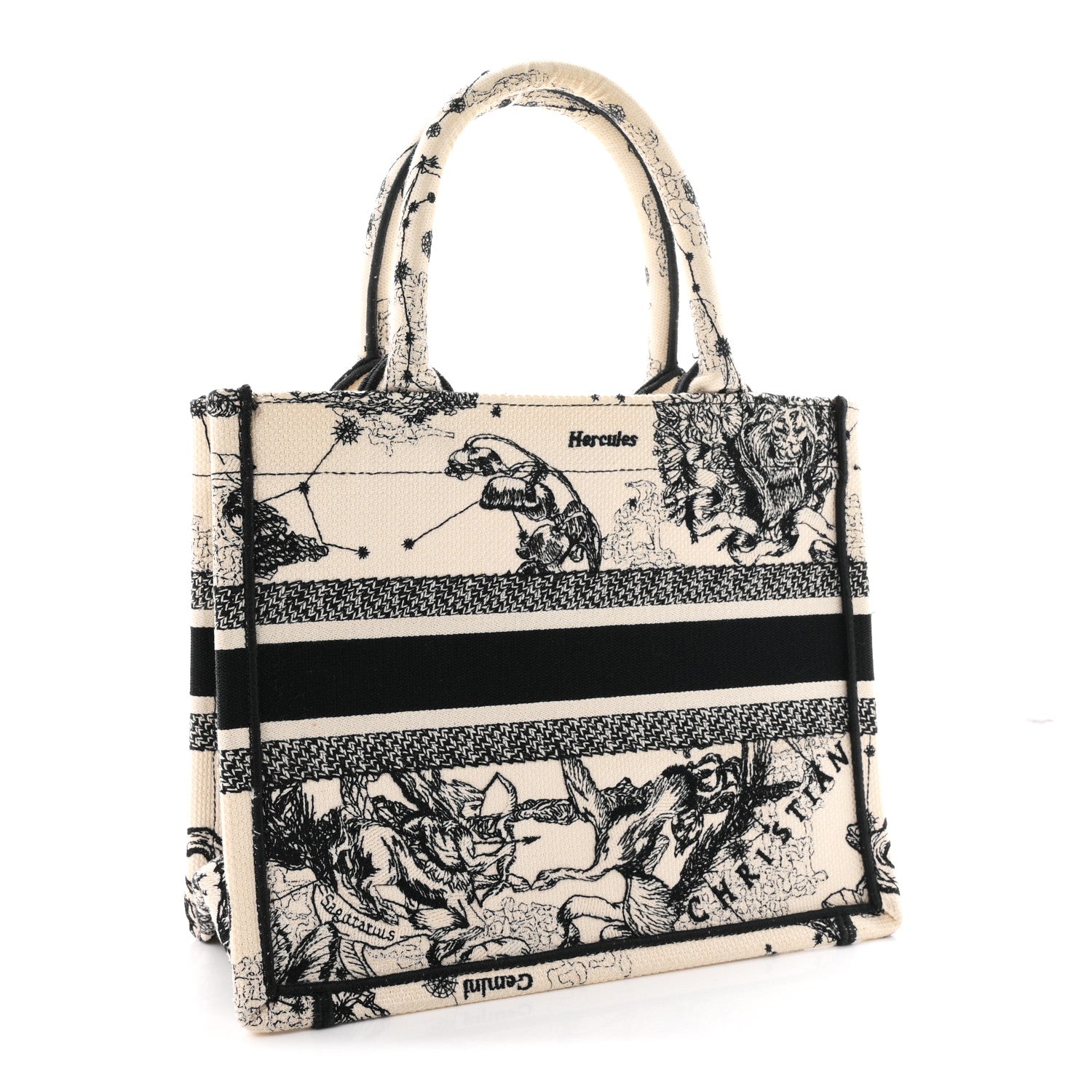 Christian Dior Canvas Embroidered Small Zodiac Toile De Jouy Book Tote Latte 3 of 11