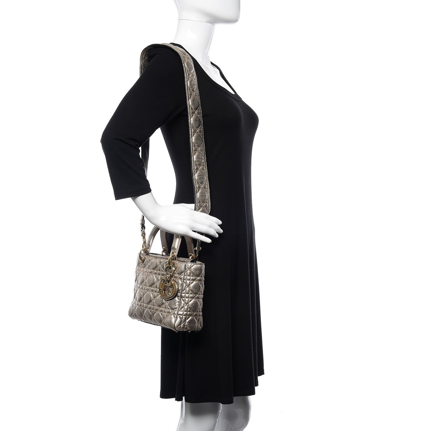 Christian Dior Metallic Grained Calfskin Cannage Small Supple Lady Dior Pale Gold 2 of 12