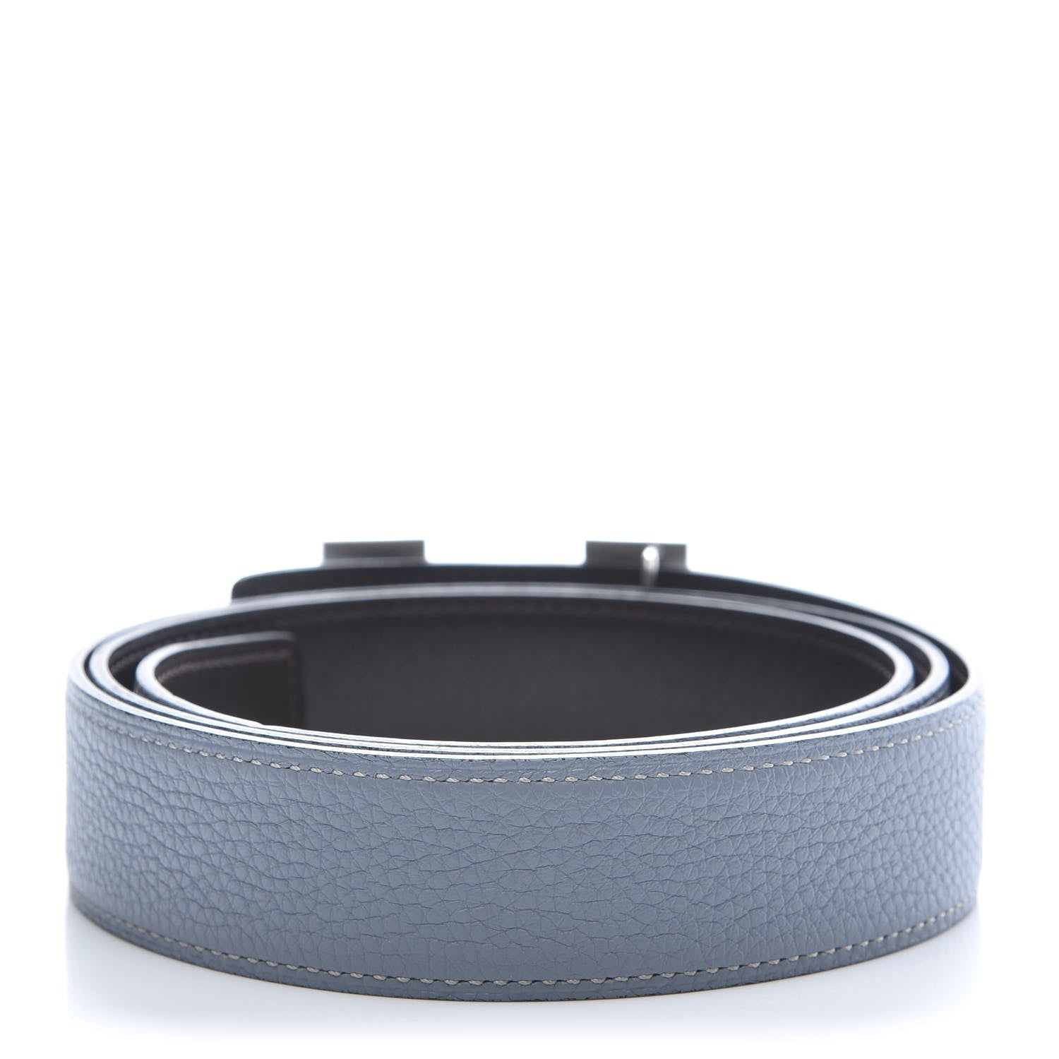 Hermes Box Togo 32mm Guilloche H Belt 100 Bleu Lin Chocolate 2 of 8