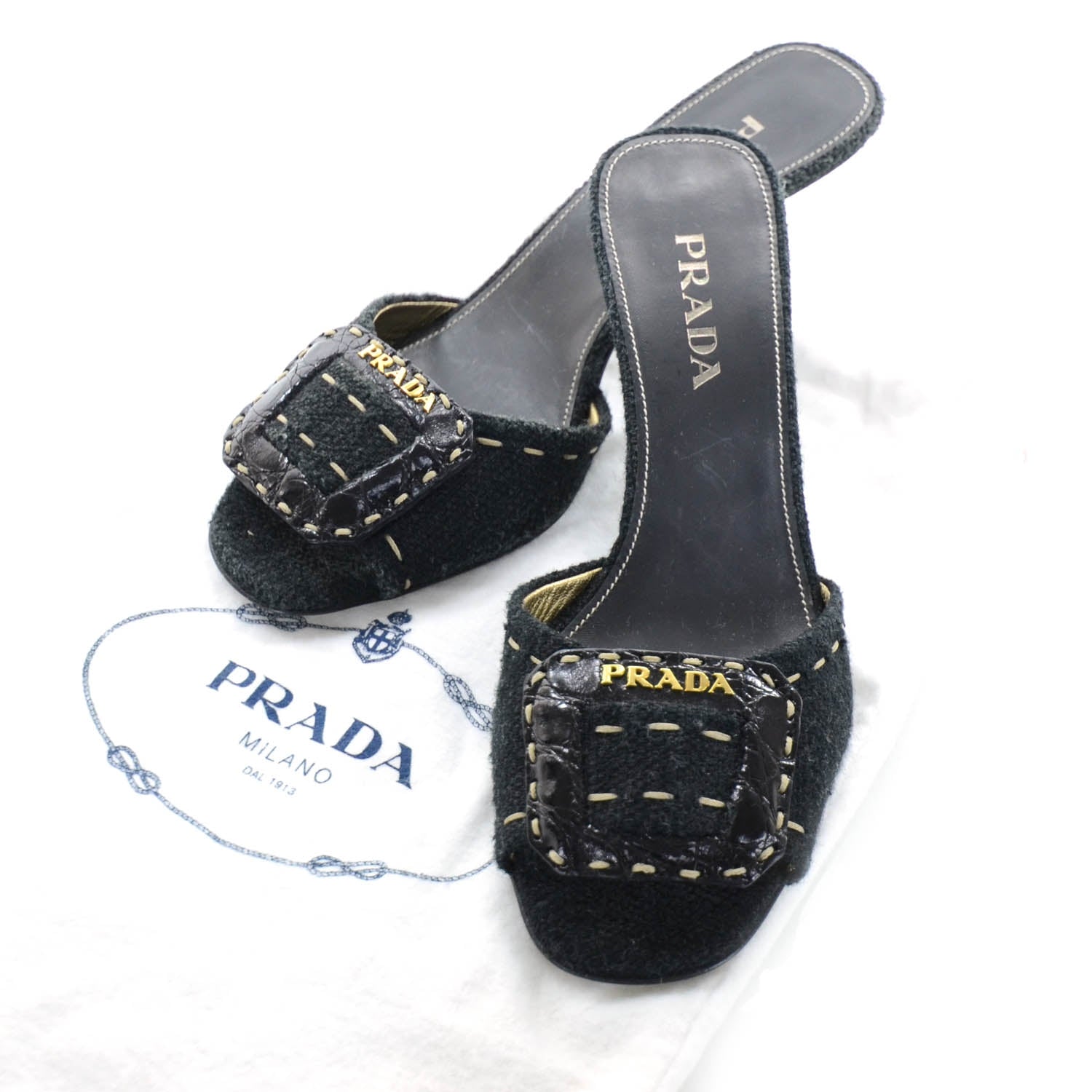 Prada Tweed Buckle Slides 35 Black 5 of 7