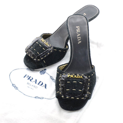 Prada Tweed Buckle Slides 35 Black 5 of 7