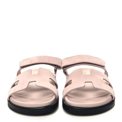 Hermes Suede Goatskin Womens Chypre Sandals 39 Rose Porcelaine 2 of 9