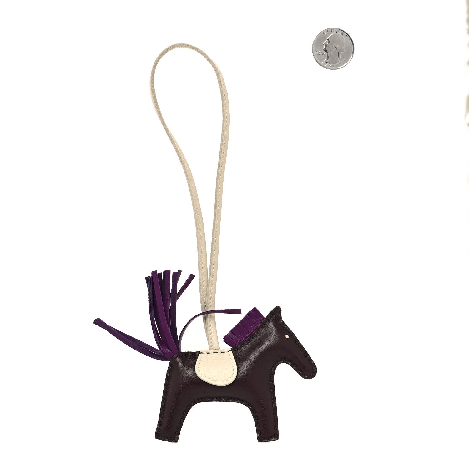 Hermes Milo Lambskin Grigri Rodeo Horse Bag Charm PM Rouge Sellier Craie Violet 2 of 4