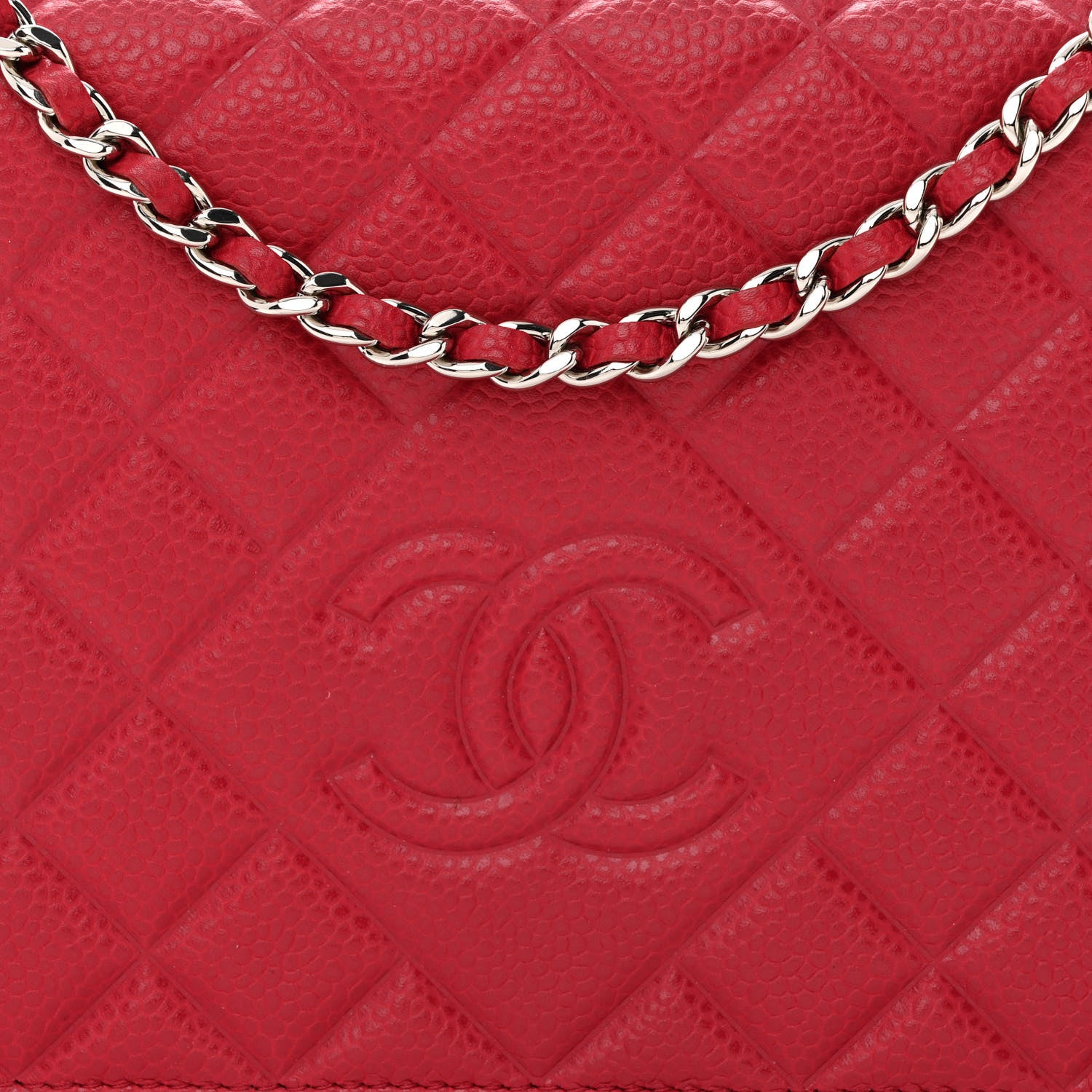 Chanel Caviar Quilted Diamond CC Wallet On Chain WOC Red 9 of 13