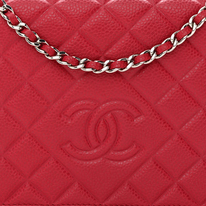Chanel Caviar Quilted Diamond CC Wallet On Chain WOC Red 9 of 13
