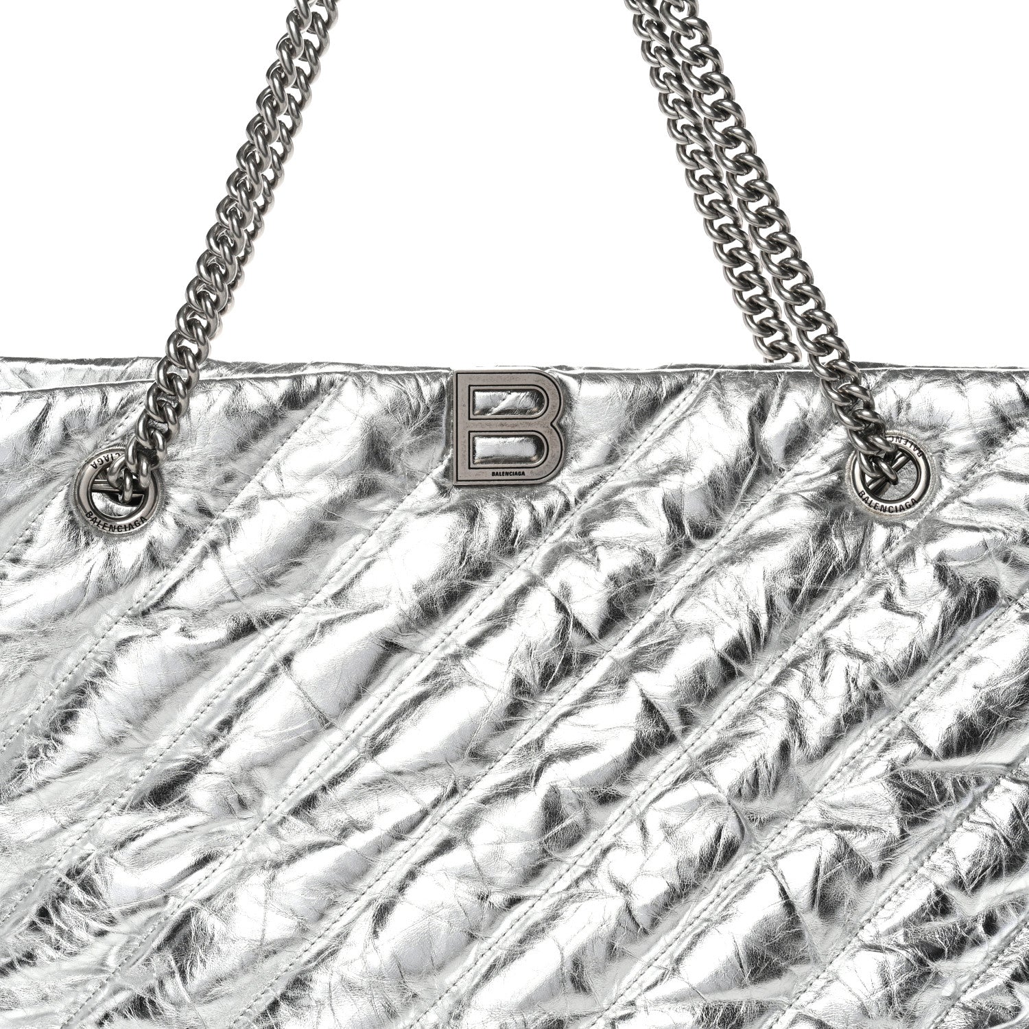 Balenciaga Metallic Crushed Calfskin Quilted Medium Crush Carry All Tote Bag Silver 8 of 10