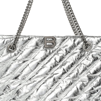 Balenciaga Metallic Crushed Calfskin Quilted Medium Crush Carry All Tote Bag Silver 8 of 10