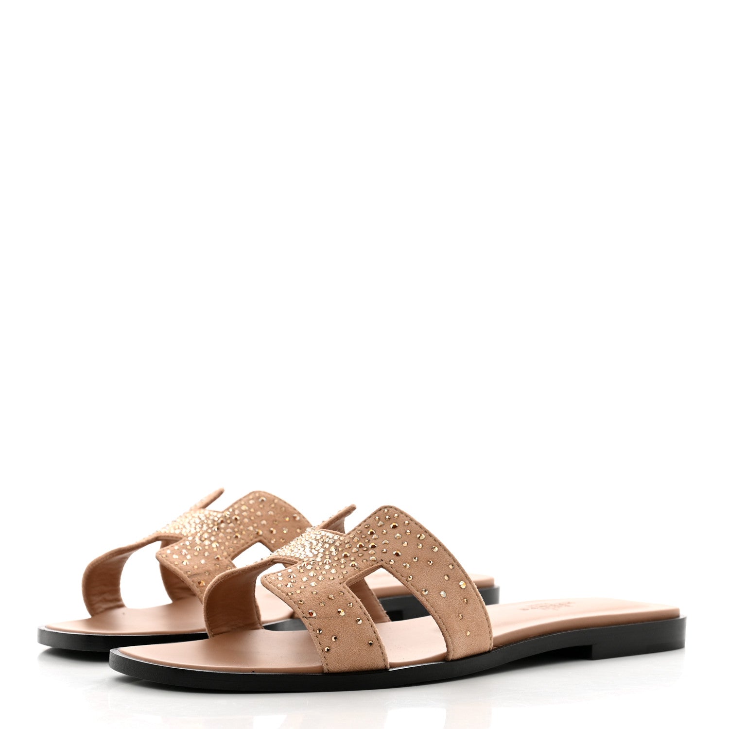 Hermes Suede Goatskin Rhinestone Oran Sandals 37.5 Rose Bois De Santal 3 of 10