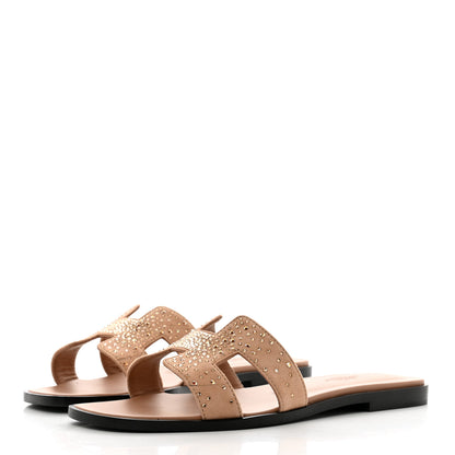 Hermes Suede Goatskin Rhinestone Oran Sandals 37.5 Rose Bois De Santal 3 of 10