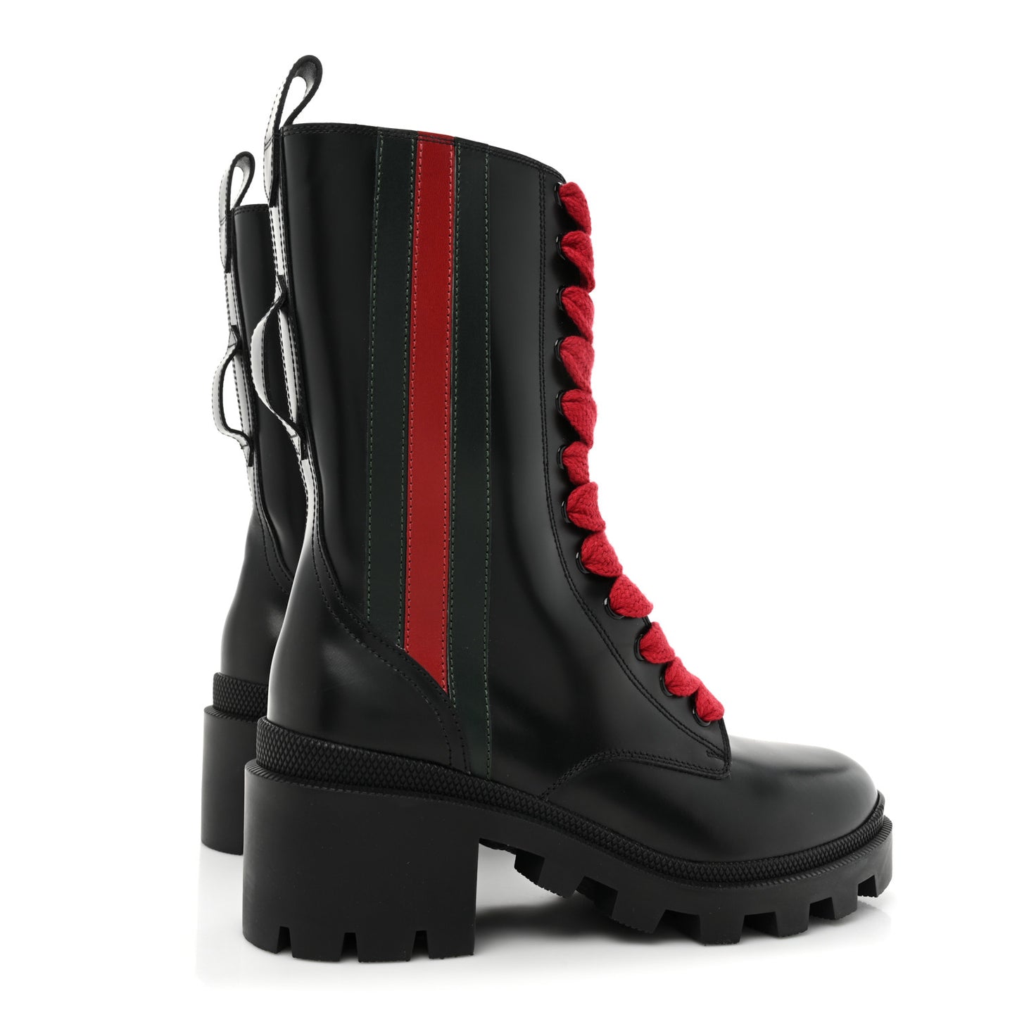 Magnum Calfskin Cirano Lux Web Lace Up Tall Combat Boots 36.5 Black Verde Hibiscus Red