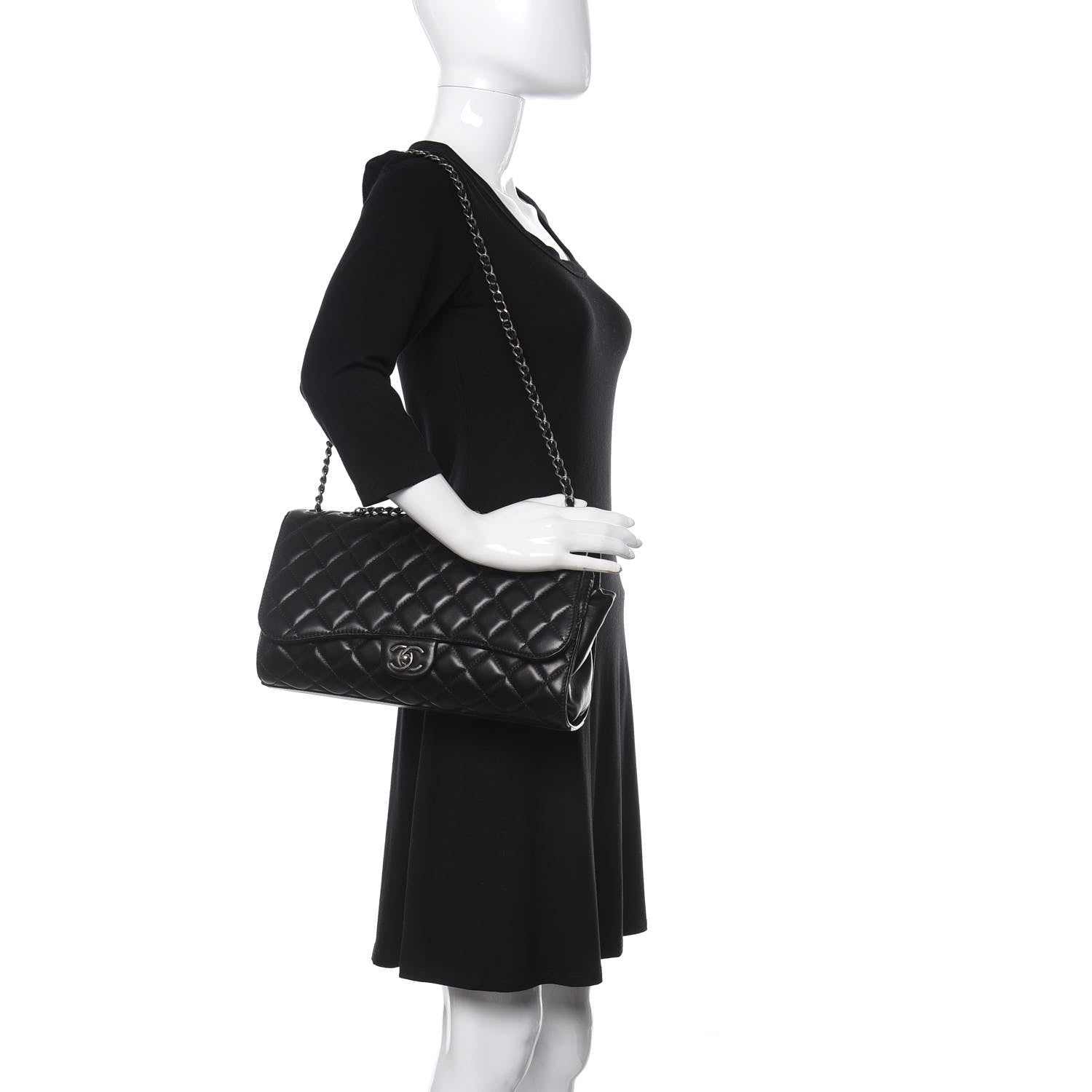 Chanel Lambskin Quilted Jumbo Grocery By Chanel Drawstring Shopping Bag Black 3 of 13