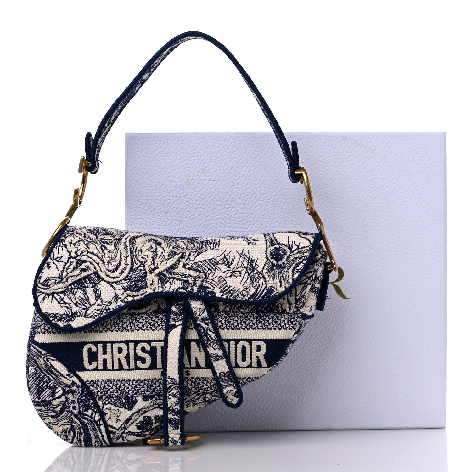 Christian Dior Canvas Embroidered Toile de Jouy Saddle Bag Blue 12 of 12