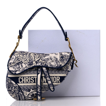 Christian Dior Canvas Embroidered Toile de Jouy Saddle Bag Blue 12 of 12