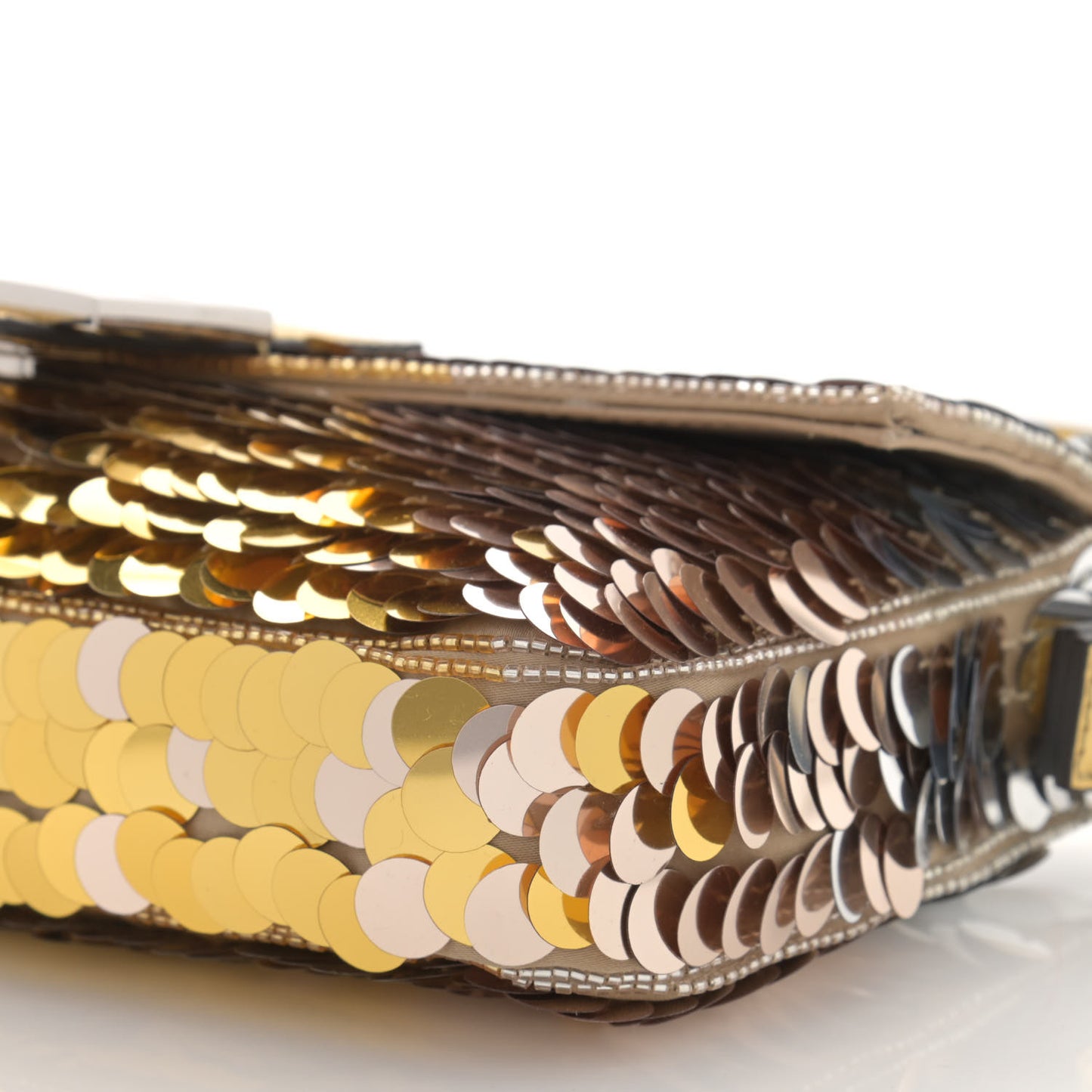 Sequin Paillettes Vitello Laminato Striped Baguette 1997 Oro Sfumato