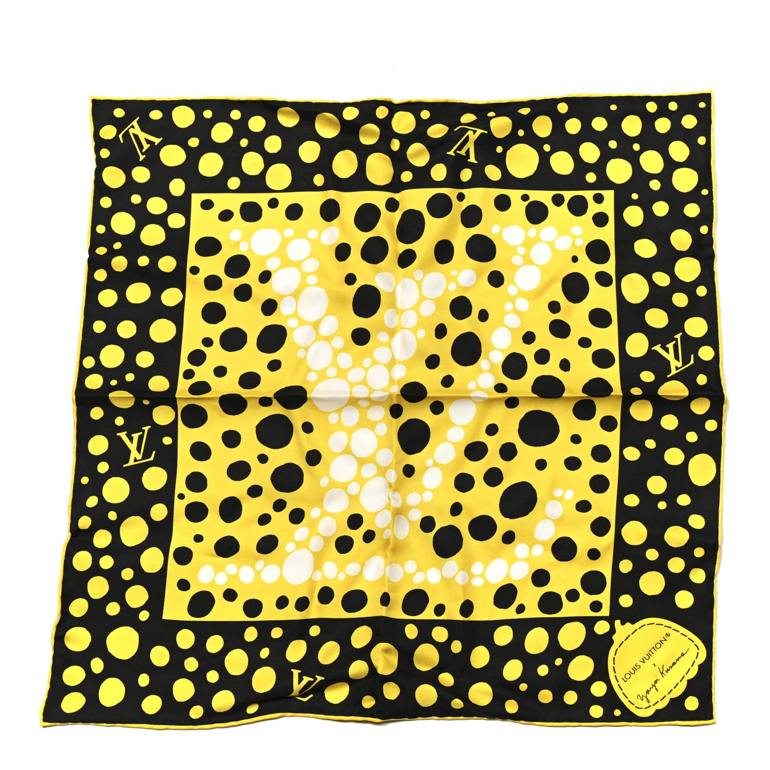Louis Vuitton LV x YK Silk Monogram Dots Scarf 45 Yellow Black 1 of 3