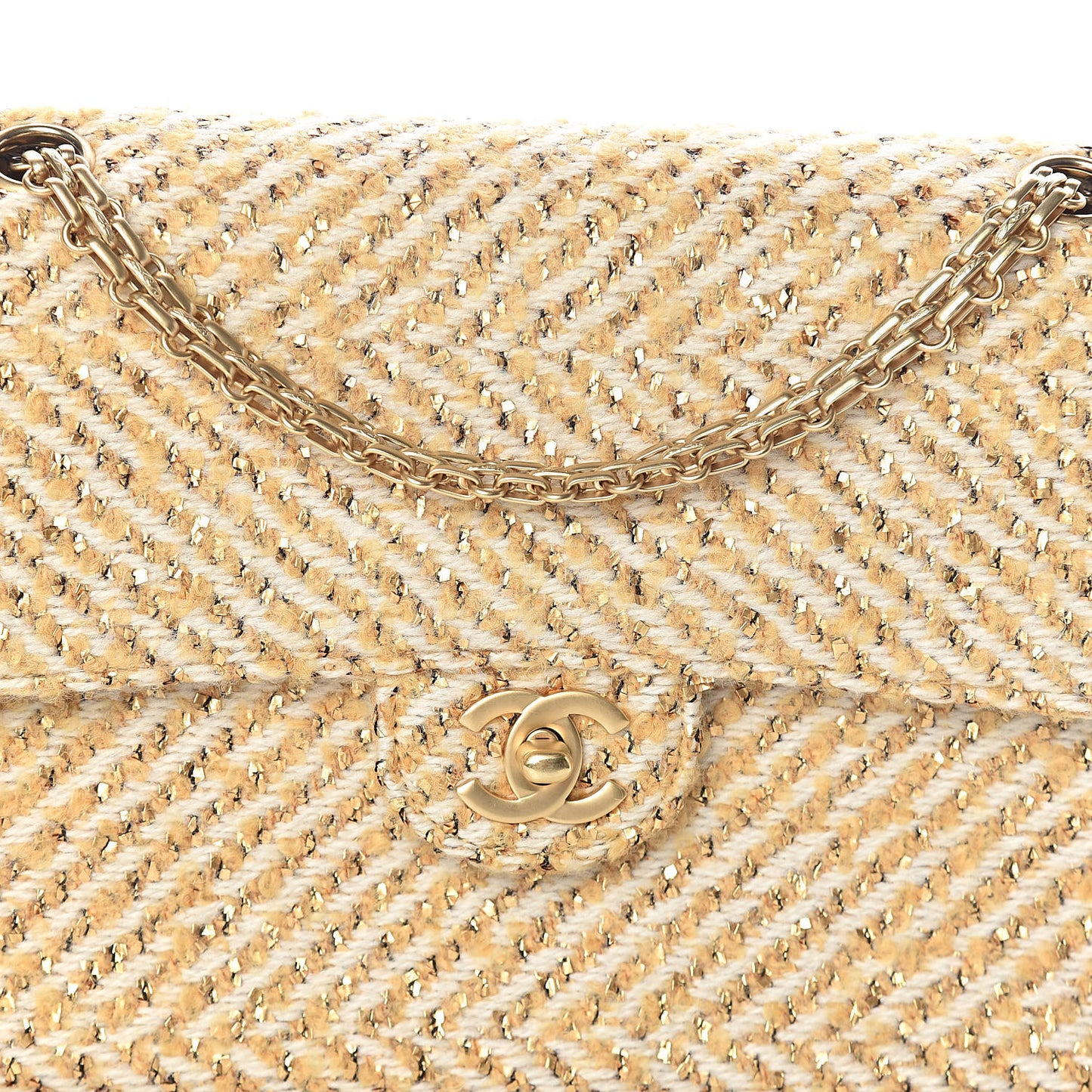 Fabric Medium Single Flap Beige Gold