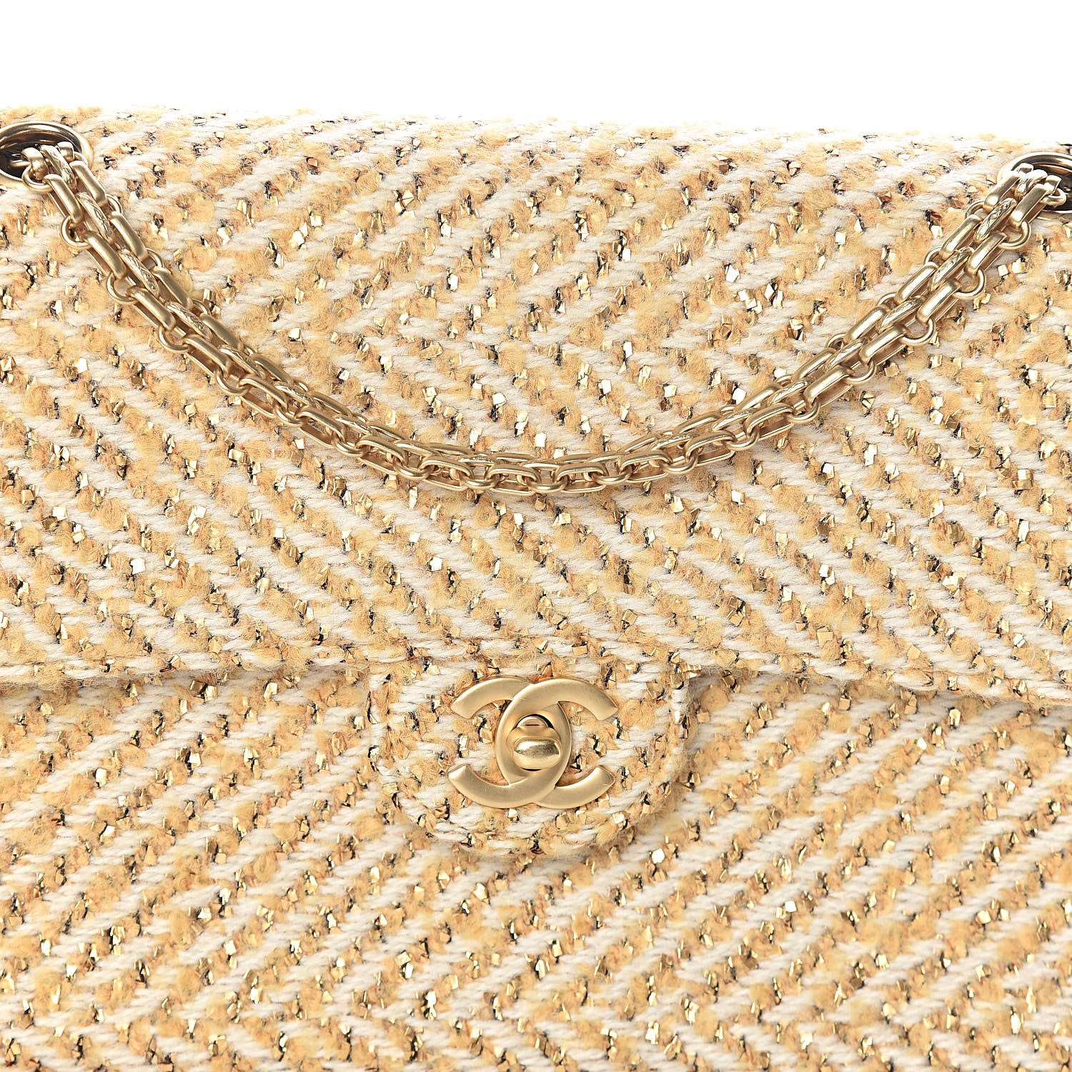Chanel Fabric Medium Single Flap Beige Gold 8 of 10