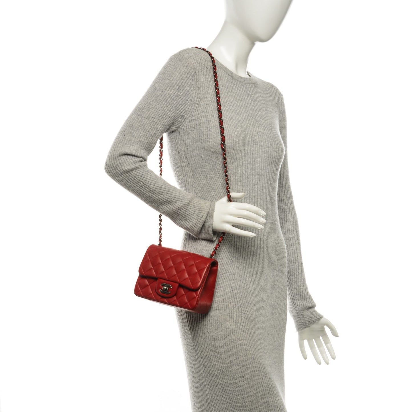 Lambskin Quilted Mini Square Flap Red