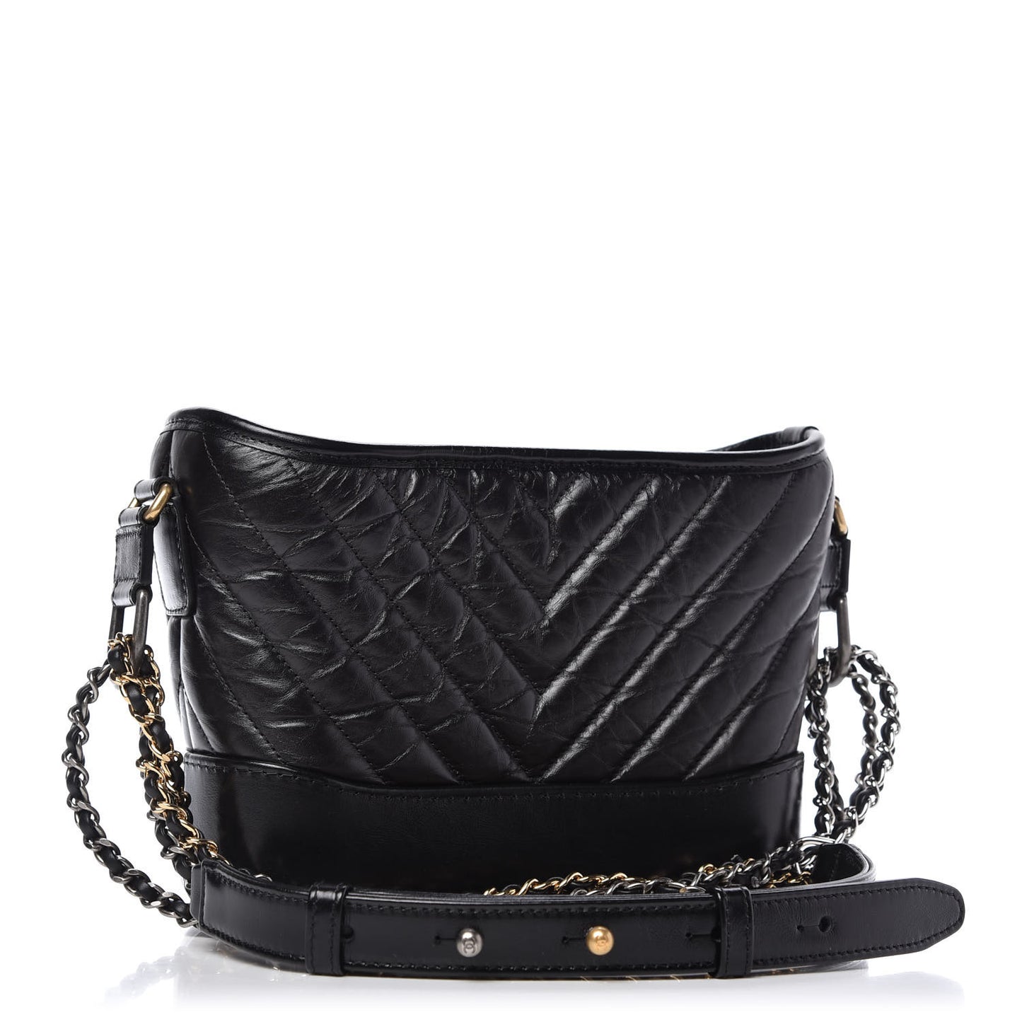 Aged Calfskin Chevron Quilted Small Gabrielle Hobo Black