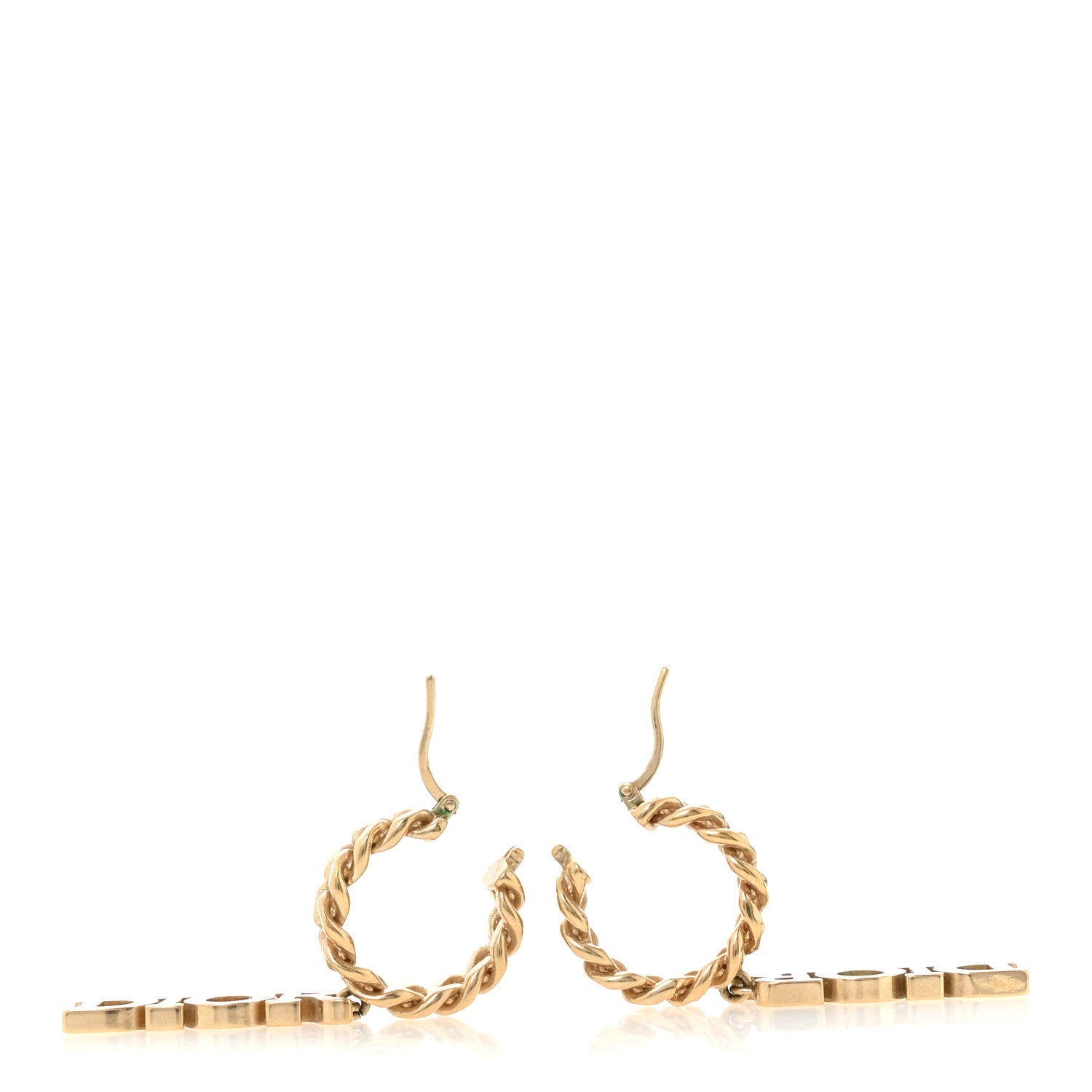 Christian Dior Metal Twist Hoop Logo Drop Earrings Gold 3 of 5