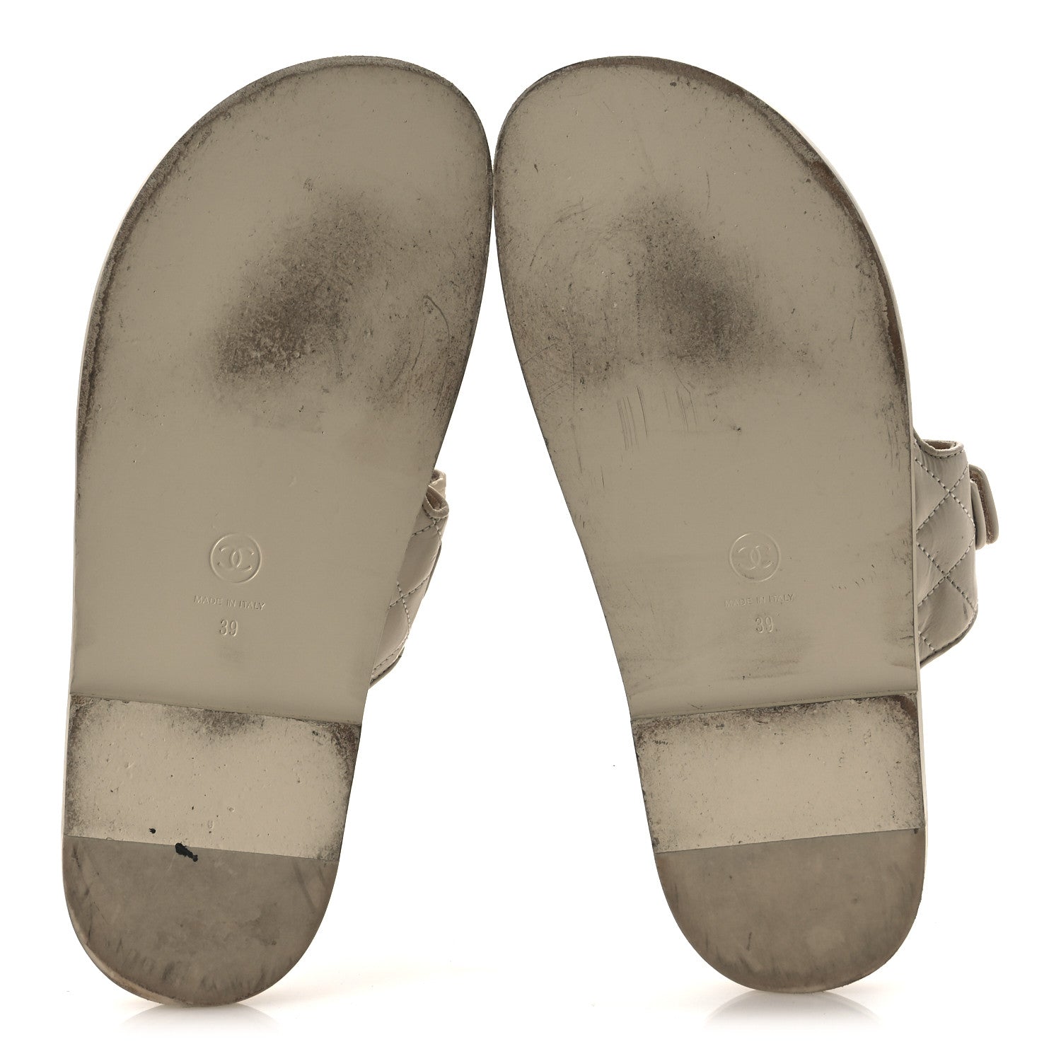 Chanel Shiny Calfskin Quilted Velcro Dad Crystal CC Slide Sandals 39 Beige 6 of 13
