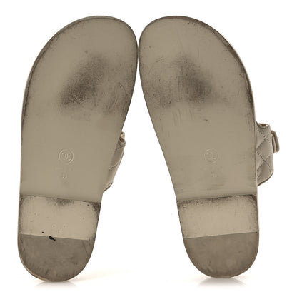 Chanel Shiny Calfskin Quilted Velcro Dad Crystal CC Slide Sandals 39 Beige 6 of 13