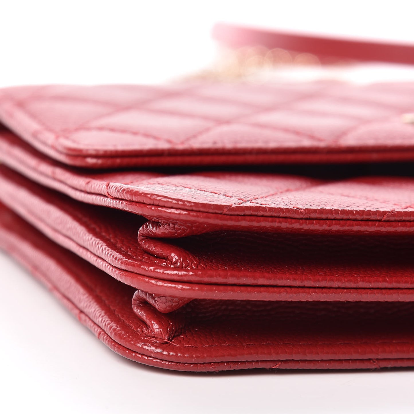 Caviar Quilted Square Wallet On Chain WOC Dark Red
