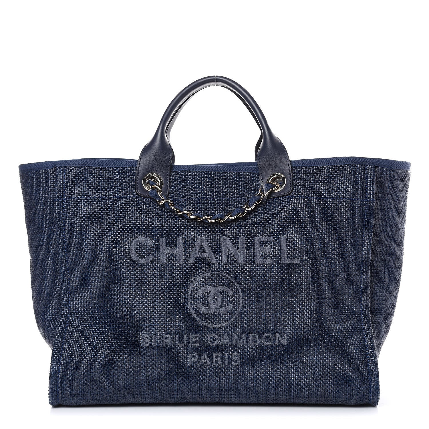 Chanel Woven Straw Raffia Large Deauville Tote Blue 1 of 10
