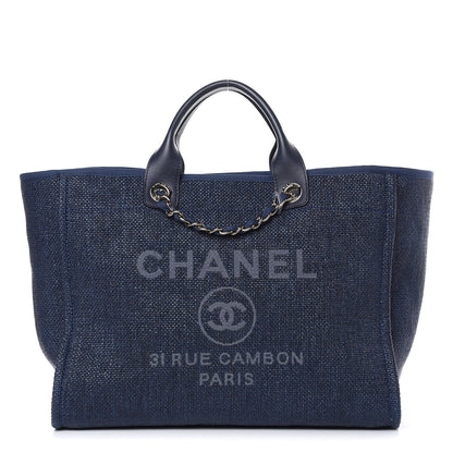 Chanel Woven Straw Raffia Large Deauville Tote Blue 1 of 10