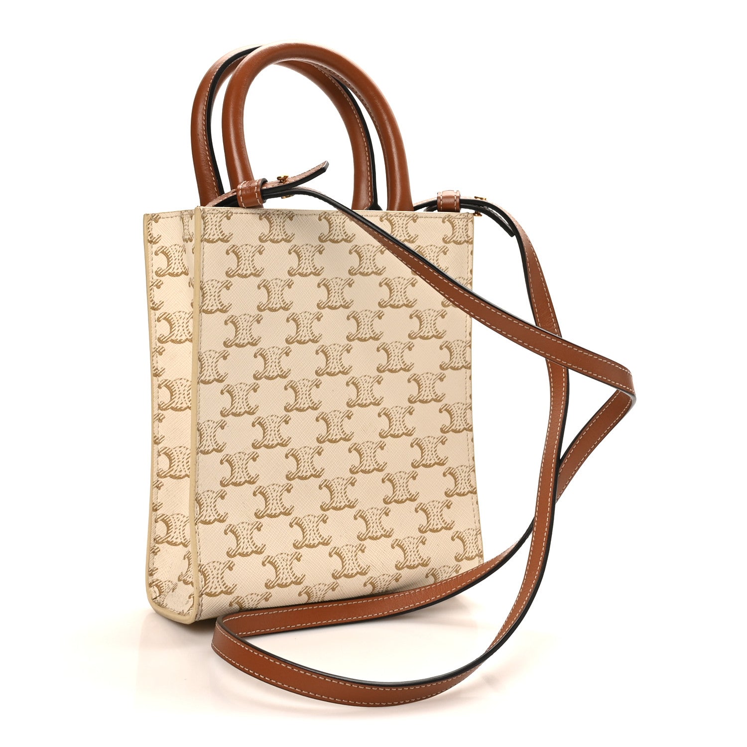 Celine Triomphe Canvas Calfskin Mini Vertical Cabas White 3 of 9