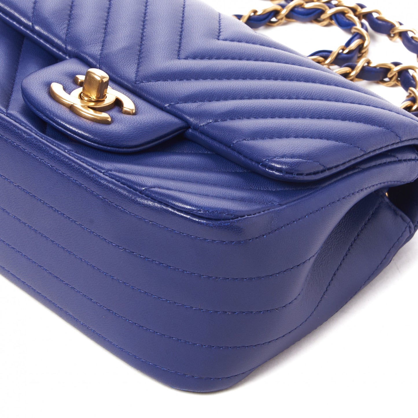 Lambskin Chevron Quilted Mini Square Flap Blue