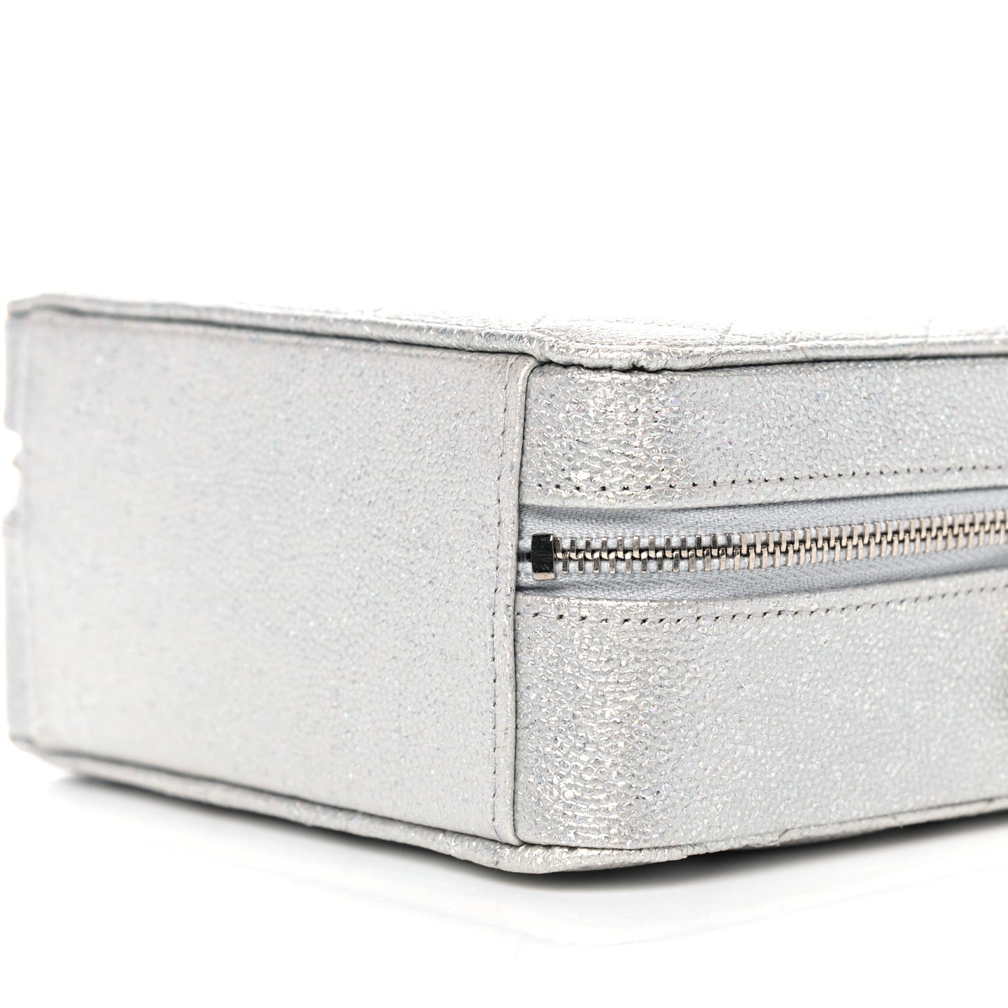 Metallic Caviar Quilted Camera Bag Silver