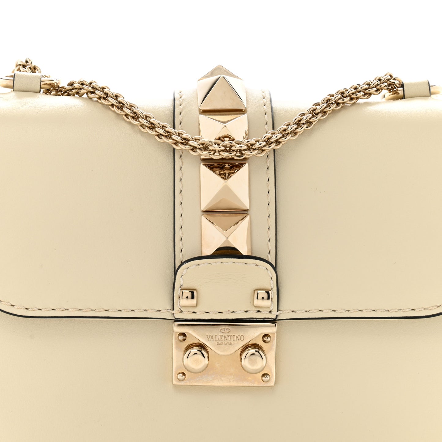 Vitello Small Glam Lock Rockstud Flap Ivory
