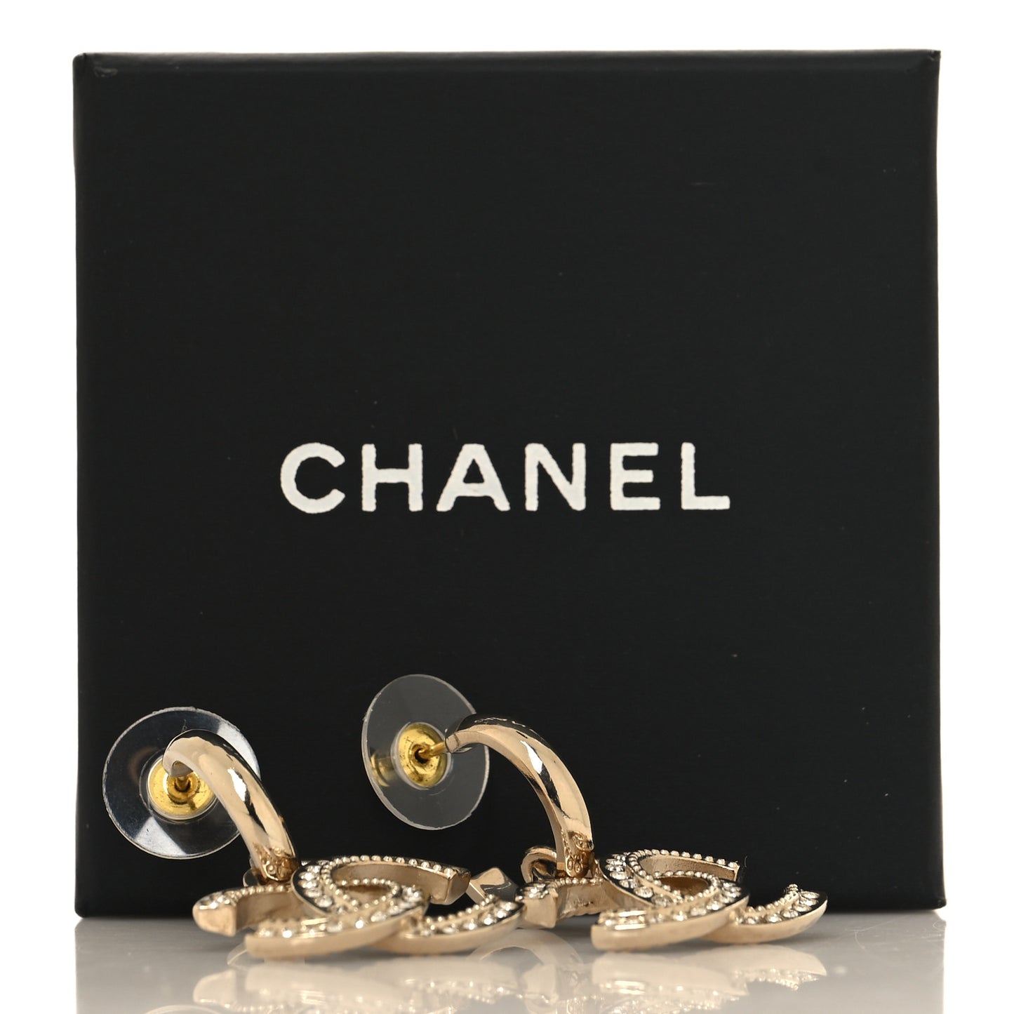 Metal Crystal CC Hoop Drop Earrings Gold