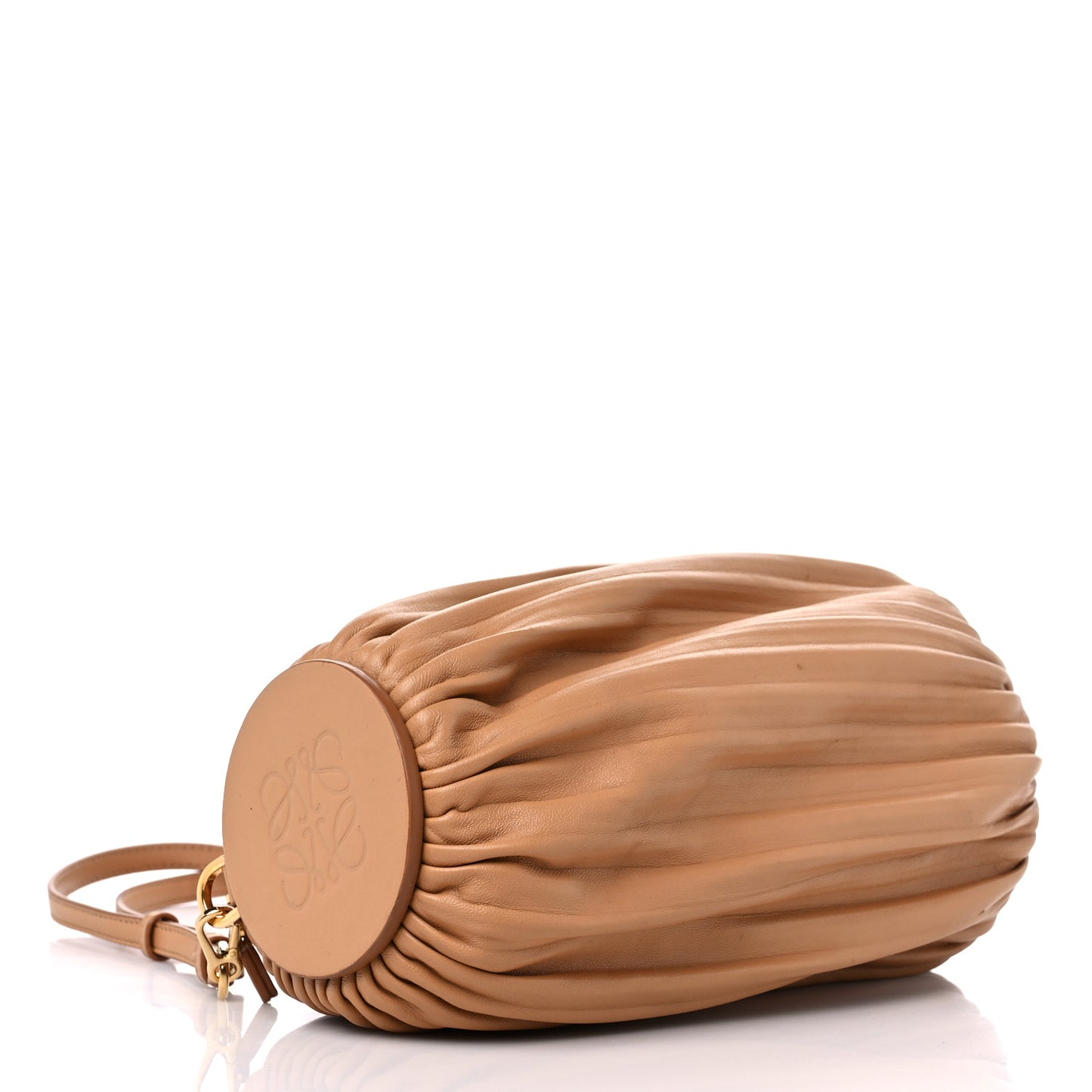 Lambskin Pleated Bracelet Pouch Shoulder Bag Warm Desert