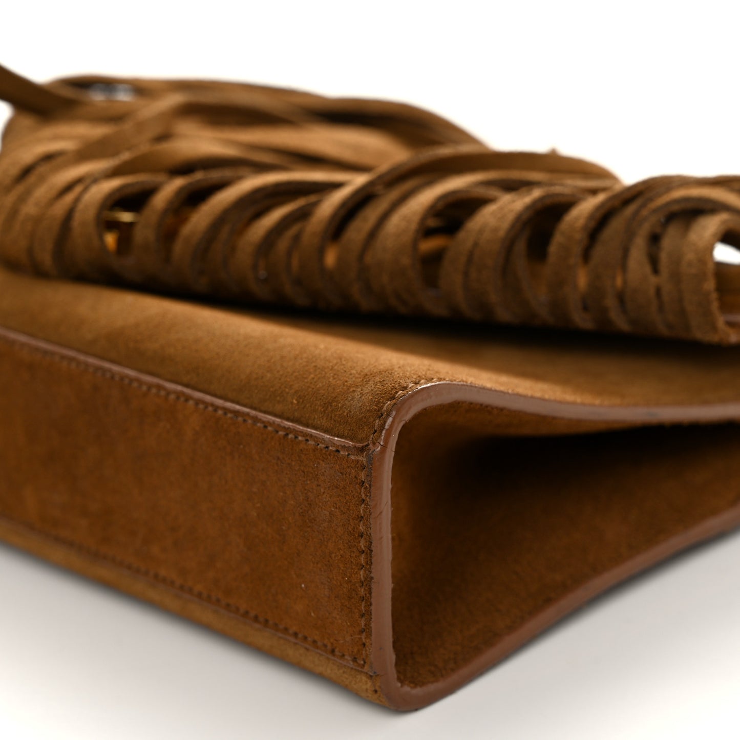 Suede Fringe Small Monogram Satchel Light Ocre