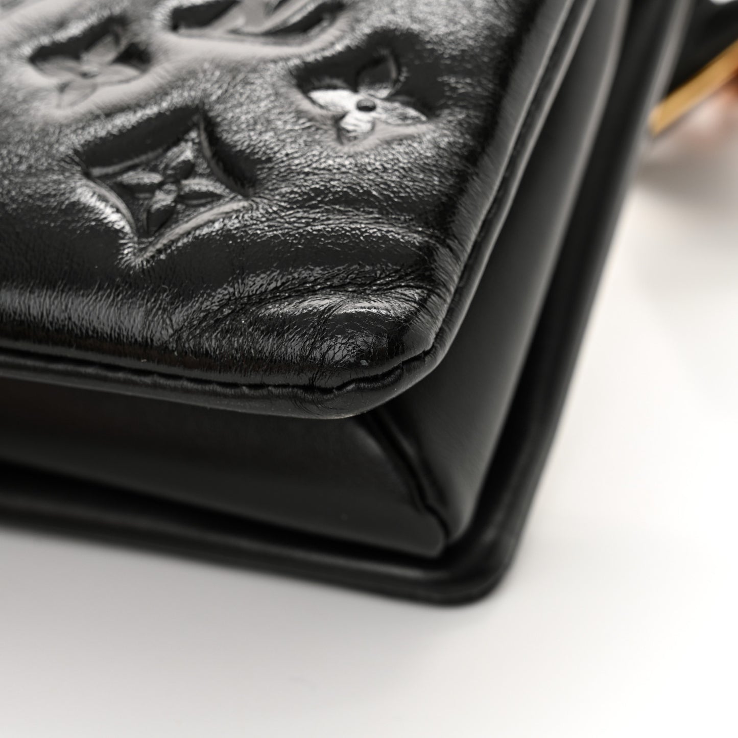 Glazed Lambskin Embossed Monogram Coussin PM Black