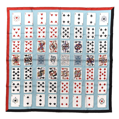 Hermes Silk Jeu de Cartes Scarf 90 Bleu Glacier Rouge Black 1 of 4