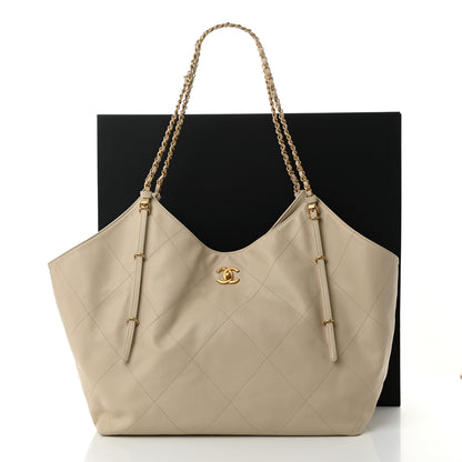 Chanel Calfskin Quilted Maxi Shopping Bag Beige 11 of 11