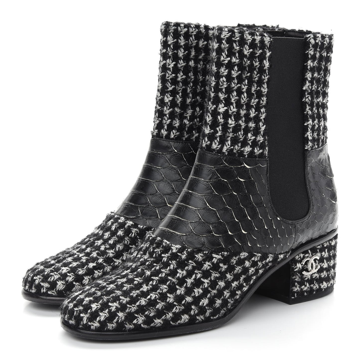 Fantasy Tweed Snakeskin Short Boots 37 Black