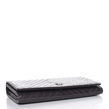 Chanel Distressed Patent Chevron Quilted CC Crossing Long Flap Wallet Grey 4 of 11