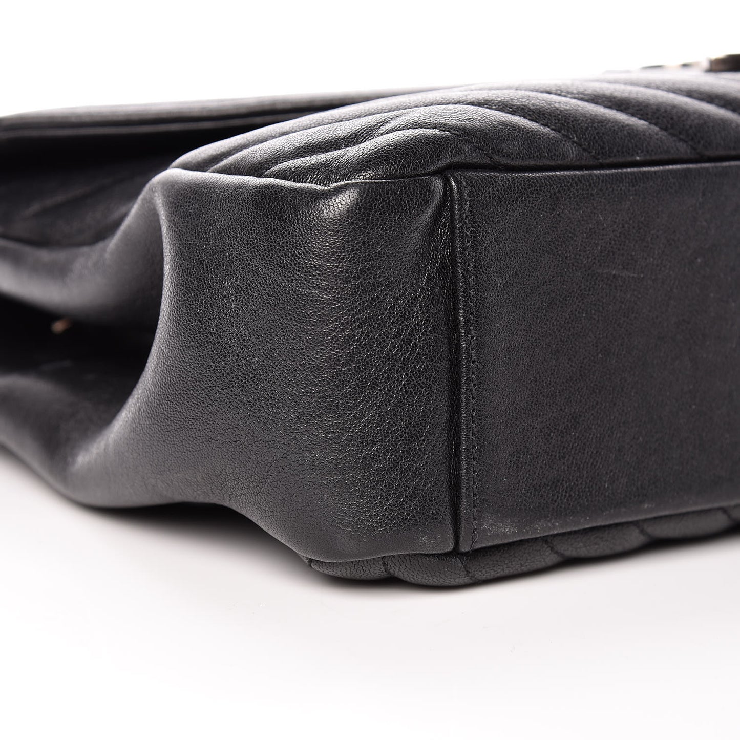 Sheepskin Matelasse Chevron Monogram Large College Satchel Black