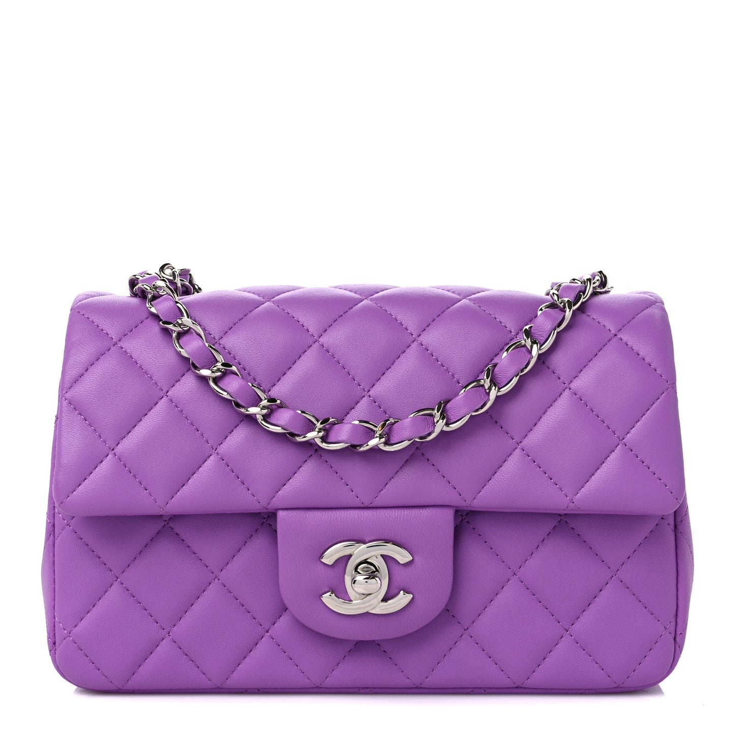 Lambskin Quilted Mini Rectangular Flap Purple