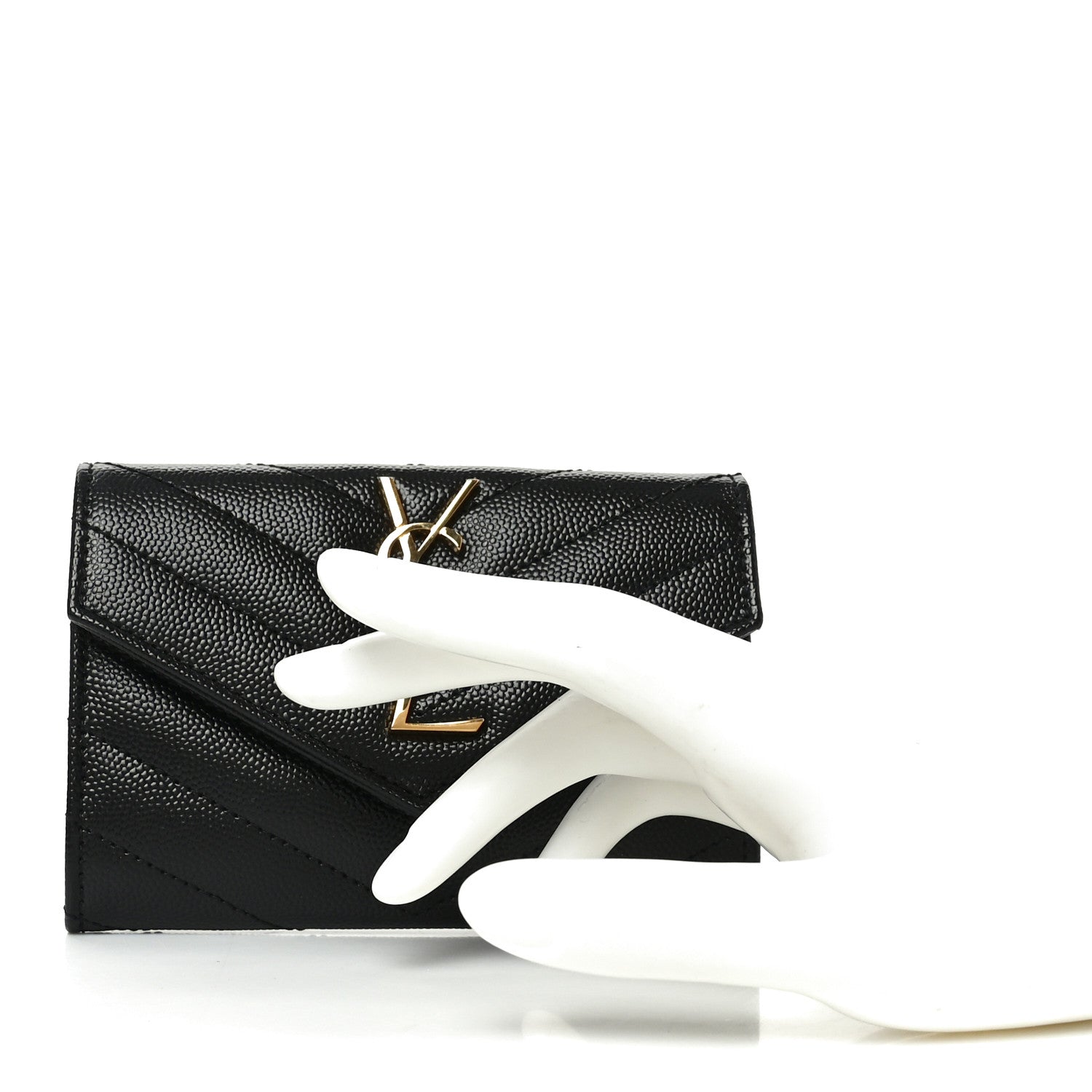 Saint Laurent Grain De Poudre Matelasse Chevron Small Monogram Envelope Wallet Black 2 of 8
