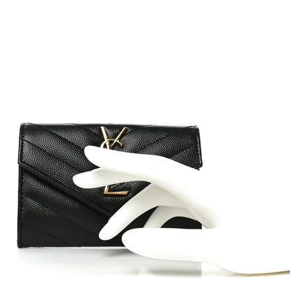 Saint Laurent Grain De Poudre Matelasse Chevron Small Monogram Envelope Wallet Black 2 of 8
